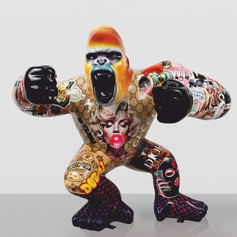 Casa Padrino XXL Deko Skulptur Gorilla Bunt H. 110 cm - Große Deko Figur
