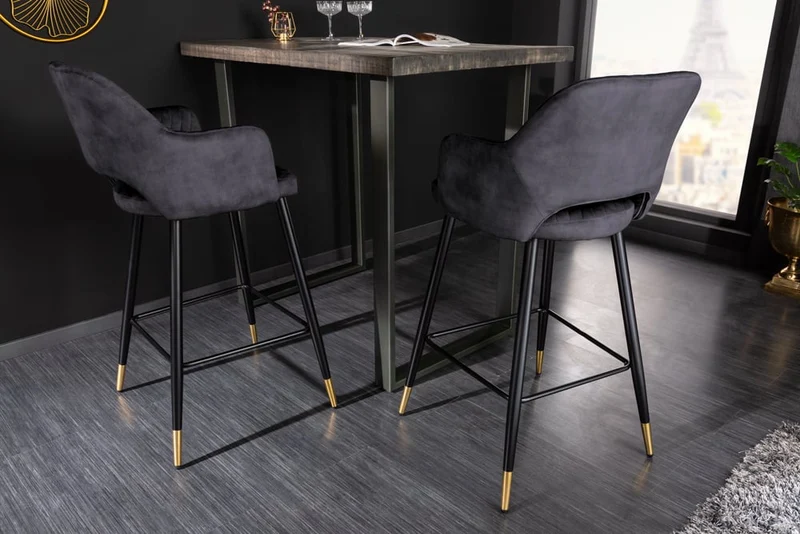 Design Barhocker FRANCE grau Ziersteppung Armlehnen
