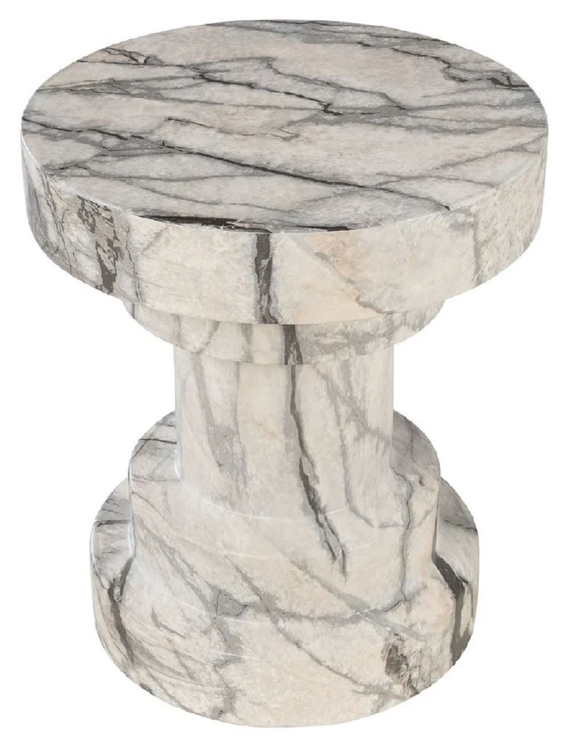 Casa Padrino Luxus Beistelltisch / Hocker in Marmoroptik Weiß Ø 38 x H. 45 cm - Wohnzimmer Möbel in Marmoroptik - Luxus Möbel - Luxus Kollektion