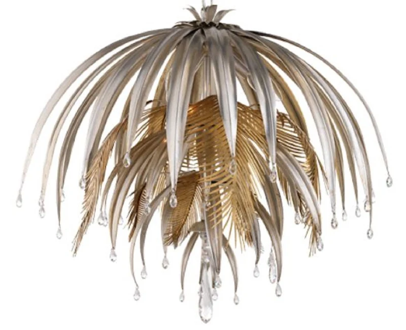 Casa Padrino Luxus Kronleuchter Palme Silber / Gold Ø 60 x H. 55 cm - Moderner Metall Kronleuchter mit Swarovski Kristallglas - Hotel & Restaurant Kronleuchter