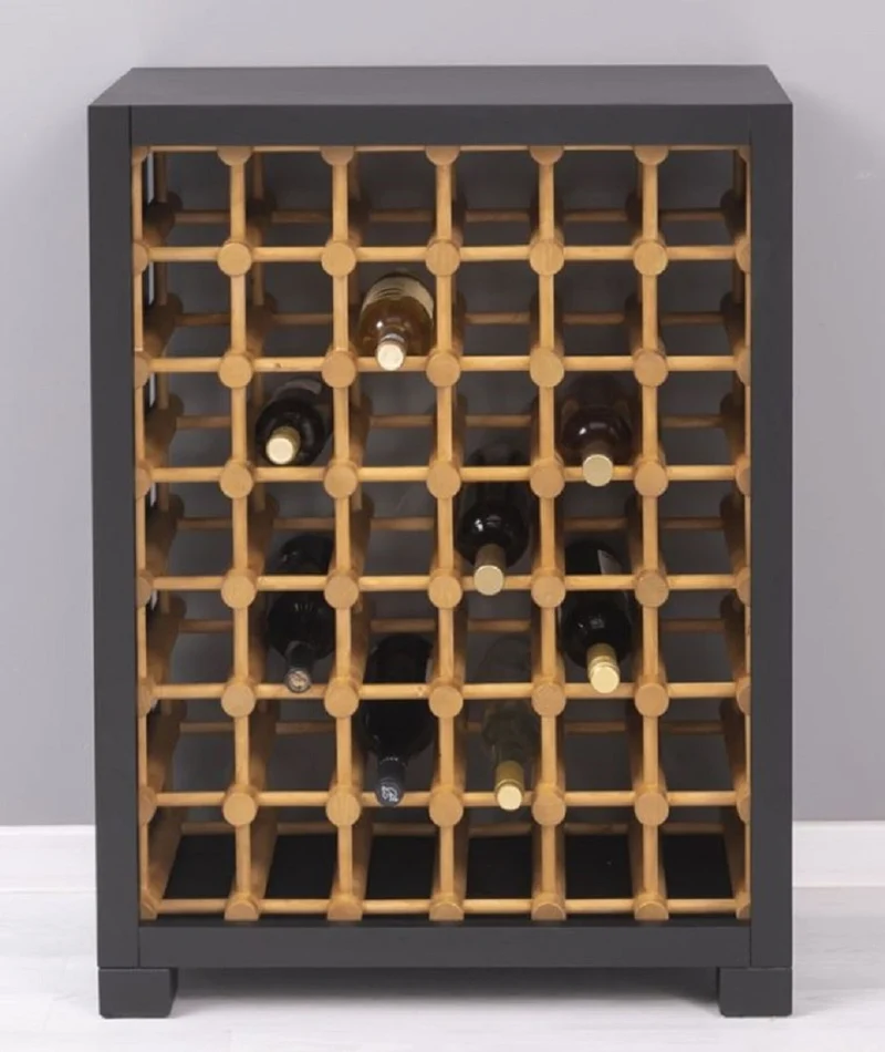 Casa Padrino Landhausstil Massivholz Weinschrank Schwarz / Naturfarben 68 x 35 x H. 68 cm - Massivholz Weinregal im Landhausstil - Massivholz Bar Möbel - Landhausstil Bar Möbel