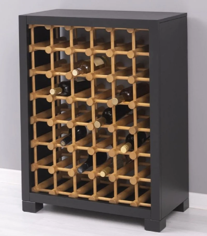 Casa Padrino Landhausstil Massivholz Weinschrank Schwarz / Naturfarben 68 x 35 x H. 68 cm - Massivholz Weinregal im Landhausstil - Massivholz Bar Möbel - Landhausstil Bar Möbel