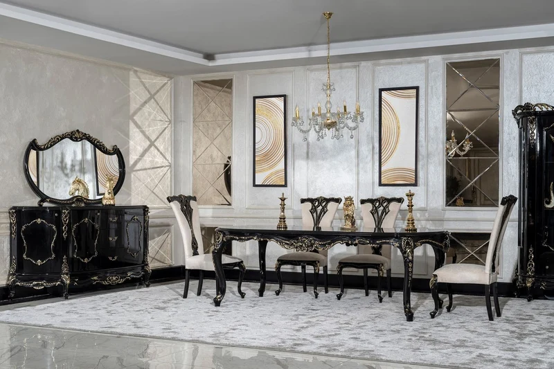 Casa Padrino Luxus Barock Esszimmer Stuhl 6er Set Creme / Schwarz / Gold - Prunkvolle Barockstil Küchen Stühle - Luxus Esszimmer Möbel im Barockstil - Barock Esszimmer Möbel - Barockstil Möbel