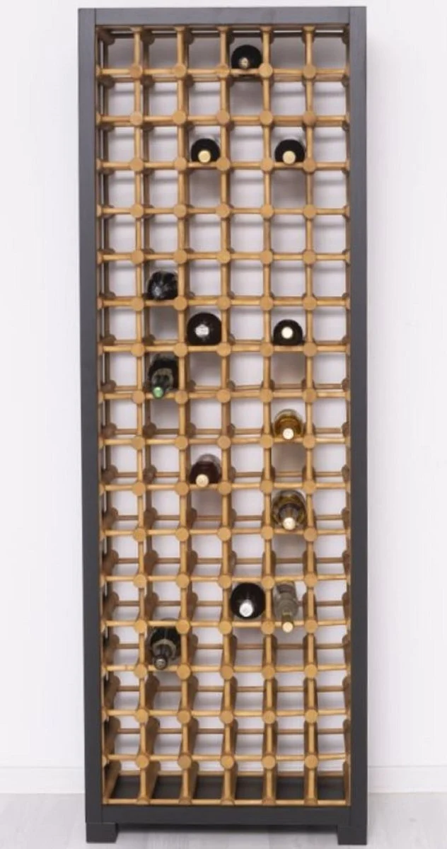 Casa Padrino Landhausstil Massivholz Weinschrank Schwarz / Naturfarben 68 x 35 x H. 200 cm - Massivholz Weinregal im Landhausstil - Massivholz Bar Möbel - Landhausstil Bar Möbel