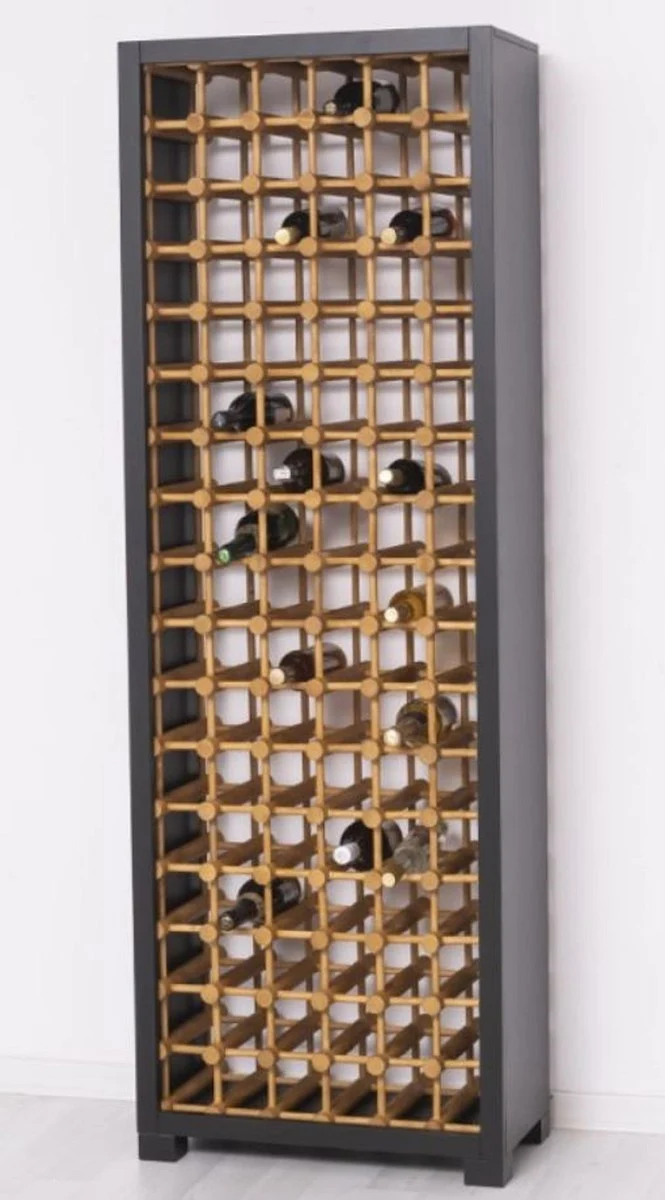 Casa Padrino Landhausstil Massivholz Weinschrank Schwarz / Naturfarben 68 x 35 x H. 200 cm - Massivholz Weinregal im Landhausstil - Massivholz Bar Möbel - Landhausstil Bar Möbel