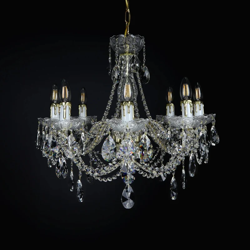 Casa Padrino Luxus Barock Kristall Kronleuchter Gold Ø 60 x H. 51 cm - Prunkvolle Messing Kronleuchter mit böhmischem Kristallglas - Barock Möbel - Edel & Prunkvoll