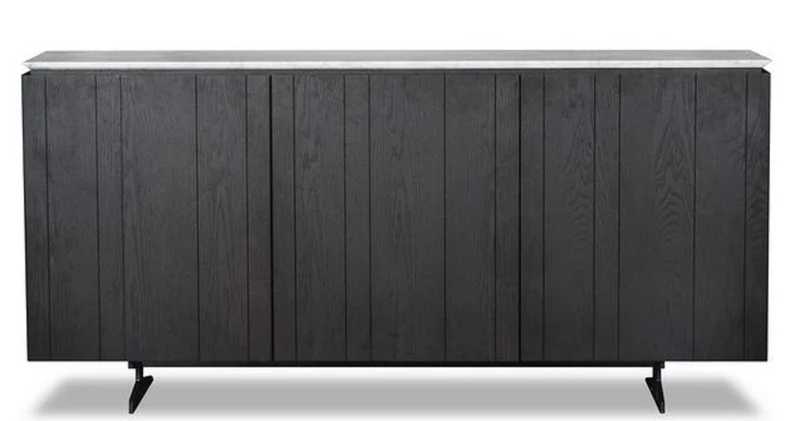 Casa Padrino Luxus Sideboard mit 3 Türen und Marmorplatte Schwarz / Grau 179 x 40 x H. 80 cm - Wohnzimmerschrank - Luxus Qualität