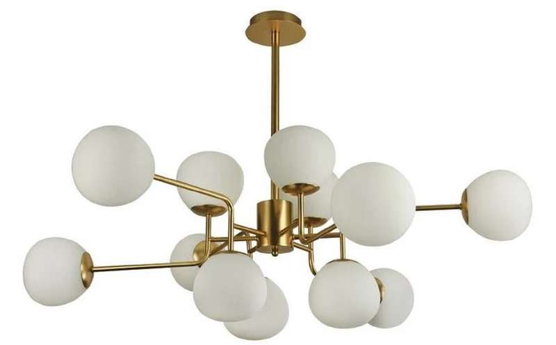Casa Padrino Kronleuchter Gold / Weiß Ø 110 x H. 42,7 cm - Moderner Kronleuchter mit runden Mattglas Lampenschirmen Deckenleuchte