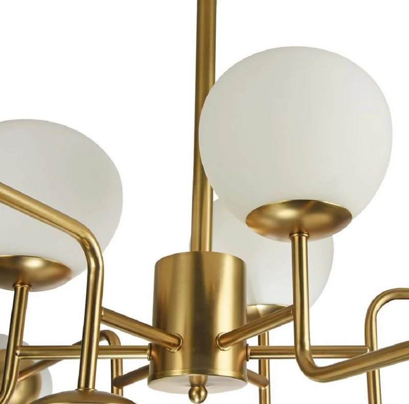 Casa Padrino Kronleuchter Gold / Weiß Ø 110 x H. 42,7 cm - Moderner Kronleuchter mit runden Mattglas Lampenschirmen Deckenleuchte