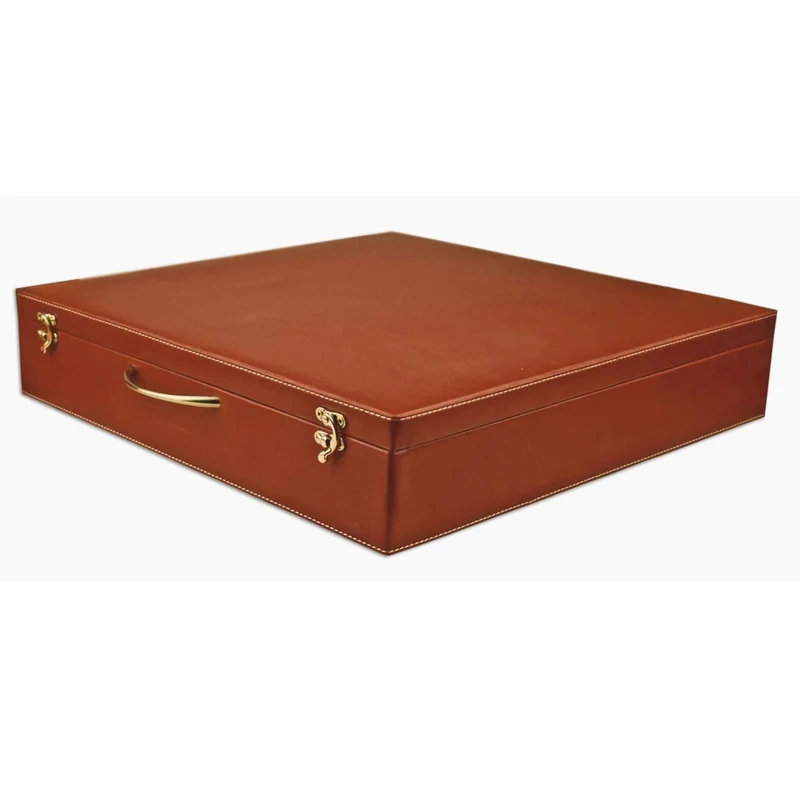 Casa Padrino Luxus Echtleder Schachspiel Koffer Rot 40 x 40 cm - Luxus Accessoires