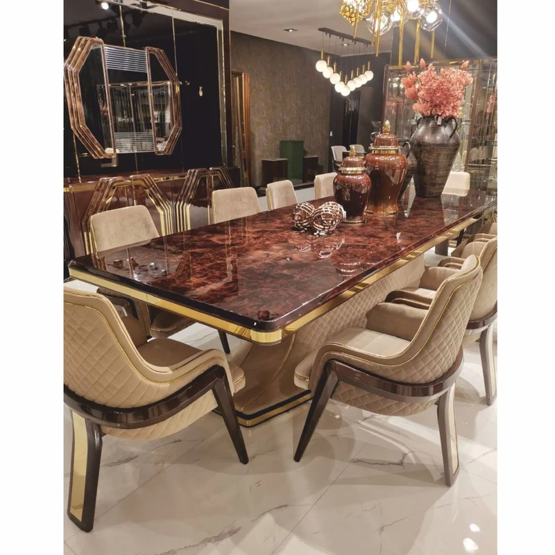 Casa Padrino Luxus Art Deco Esszimmer Set - Esstisch & 6 Esszimmer Stühle mit Armlehnen