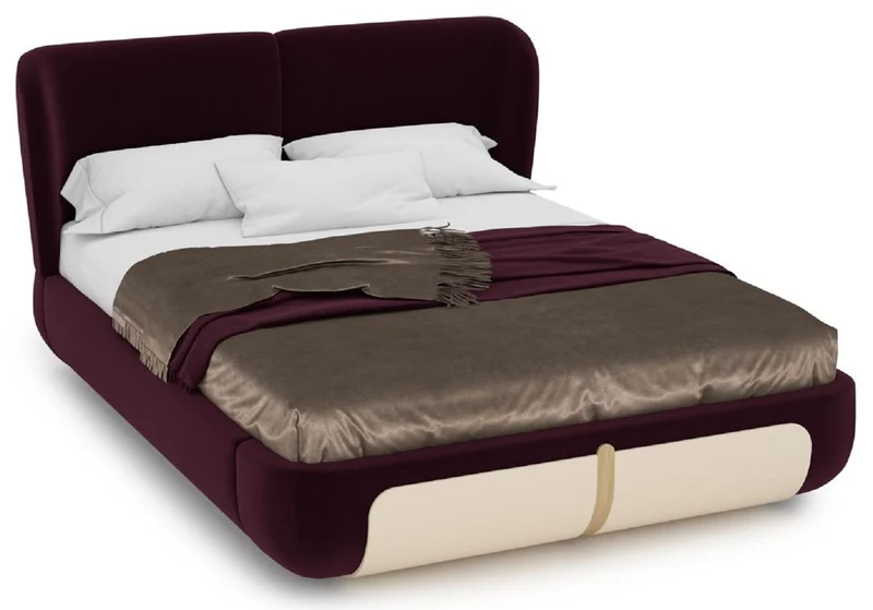 Casa Padrino Luxus Doppelbett Lila / Creme / Beige 207 x 225 x H. 110 cm - Massivholz Bett - Schlafzimmer Möbel - Hotel Möbel - Luxus Möbel - Luxus Einrichtung