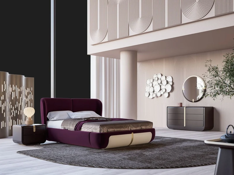 Casa Padrino Luxus Doppelbett Lila / Creme / Beige 207 x 225 x H. 110 cm - Massivholz Bett - Schlafzimmer Möbel - Hotel Möbel - Luxus Möbel - Luxus Einrichtung