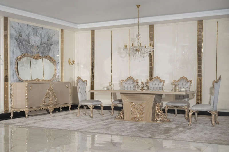 Casa Padrino Luxus Barock Esszimmer Stuhl 4er Set Silber / Grau / Gold - Prunkvolle Barockstil Küchen Stühle - Luxus Esszimmer Möbel im Barockstil - Barock Esszimmer Möbel - Barockstil Möbel