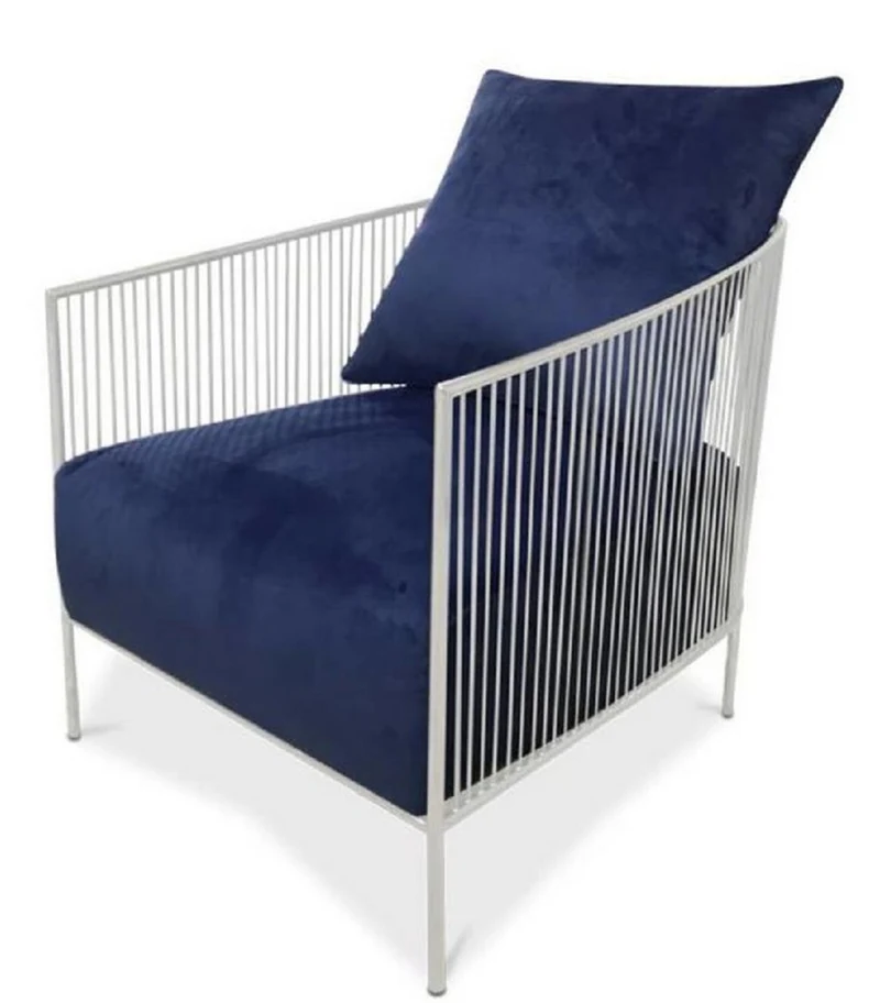 Casa Padrino Luxus Sessel Blau / Silber 69 x 78 x H. 88 cm - Edelstahl Sessel mit edlem Samtstoff - Designermöbel