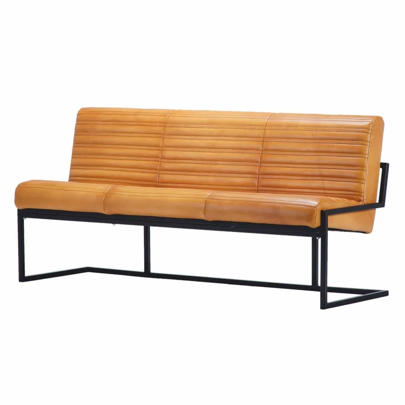Casa Padrino Luxus Echtleder Sitzbank Hellbraun / Schwarz 180 cm - Echtleder Möbel
