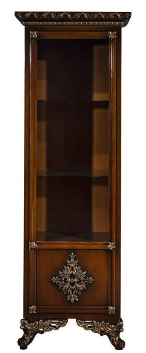 Casa Padrino Luxus Barock Vitrine Braun / Gold - Handgefertigter Massivholz Vitrinenschrank - Barock Wohnzimmer Möbel