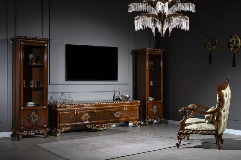Casa Padrino Luxus Barock Vitrine Braun / Gold - Handgefertigter Massivholz Vitrinenschrank - Barock Wohnzimmer Möbel