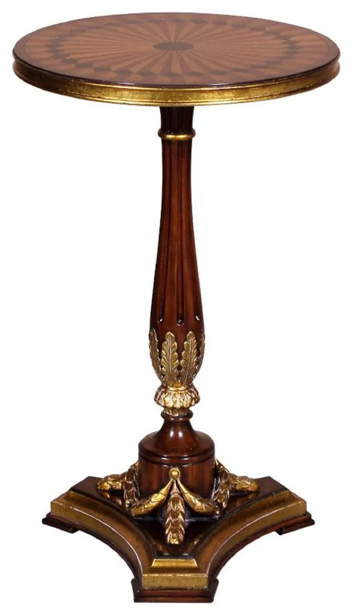 Casa Padrino Luxus Barock Beistelltisch Braun / Gold Ø 40 x H. 65 cm - Runder Mahagoni Tisch im Barockstil - Barock Möbel