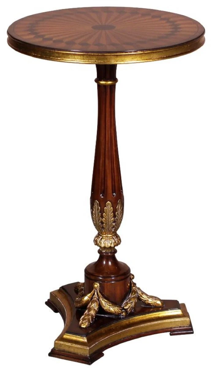 Casa Padrino Luxus Barock Beistelltisch Braun / Gold Ø 40 x H. 65 cm - Runder Mahagoni Tisch im Barockstil - Barock Möbel
