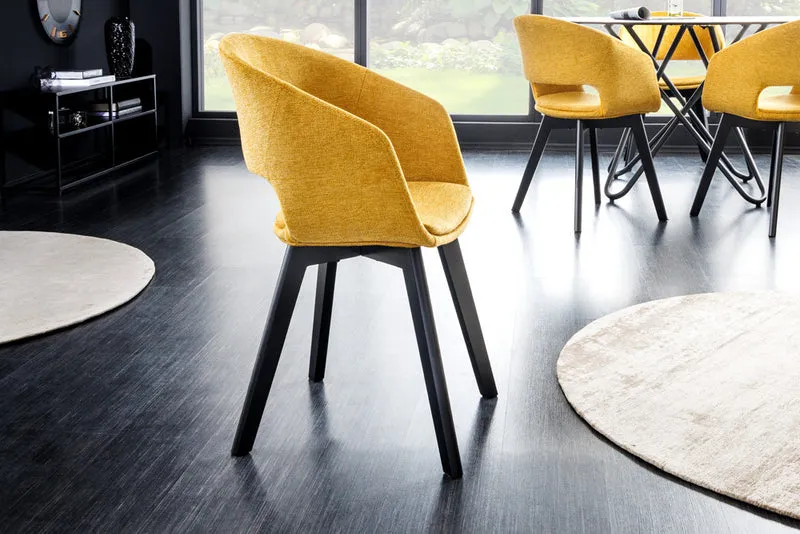 Design Stuhl DENMARK senfgelb schwarze Holzbeine