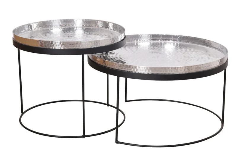 Modernes 2er Set Couchtisch MARTELLO schwarz silber
