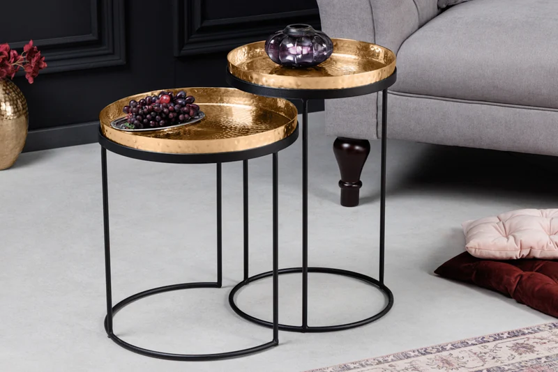 Modernes 2er Set Beistelltisch MARTELLO schwarz gold