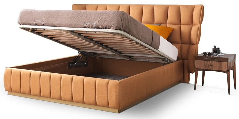 Casa Padrino Luxus Schlafzimmer Set Hellbraun / Braun - 1 Doppelbett mit Kopfteil & 2 Nachtkommoden - Luxus Schlafzimmer Möbel - Luxus Schlafzimmer Einrichtung