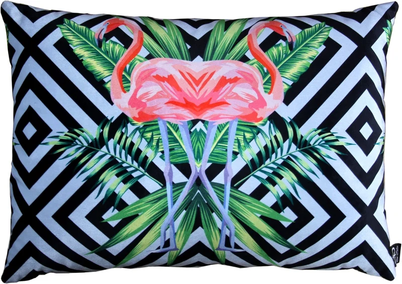 Casa Padrino Luxus Deko Kissen Florida Flamingos Mehrfarbig 35 x 55 cm - Feinster Samtstoff - Dekoratives Wohnzimmer Kissen