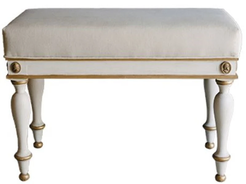 Casa Padrino Luxus Barock Hocker Weiß / Antik Gold 73 x 36 x H. 54 cm - Massivholz Sitzhocker im Barockstil - Barockmöbel