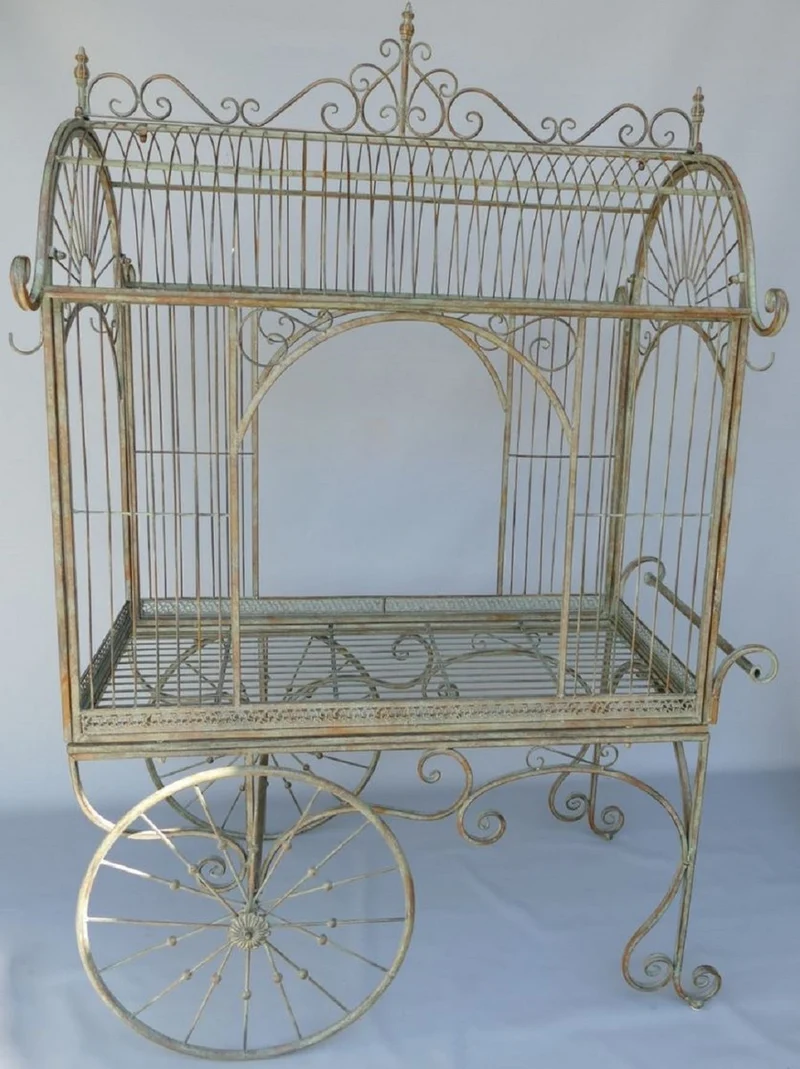 Casa Padrino Jugendstil Blumenwagen Rustikal Grün 140 x 95 x H. 210 cm - Nostalgischer Pflanzenwagen - Rustikale Garten & Terrassen Deko Accessoires