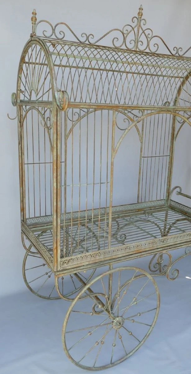 Casa Padrino Jugendstil Blumenwagen Rustikal Grün 140 x 95 x H. 210 cm - Nostalgischer Pflanzenwagen - Rustikale Garten & Terrassen Deko Accessoires