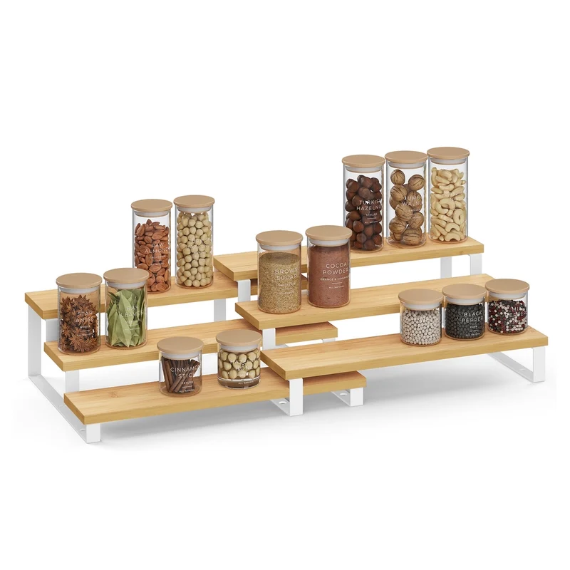 Estante para Especias Especiero Extensible Madera de Ingeniería Apilable