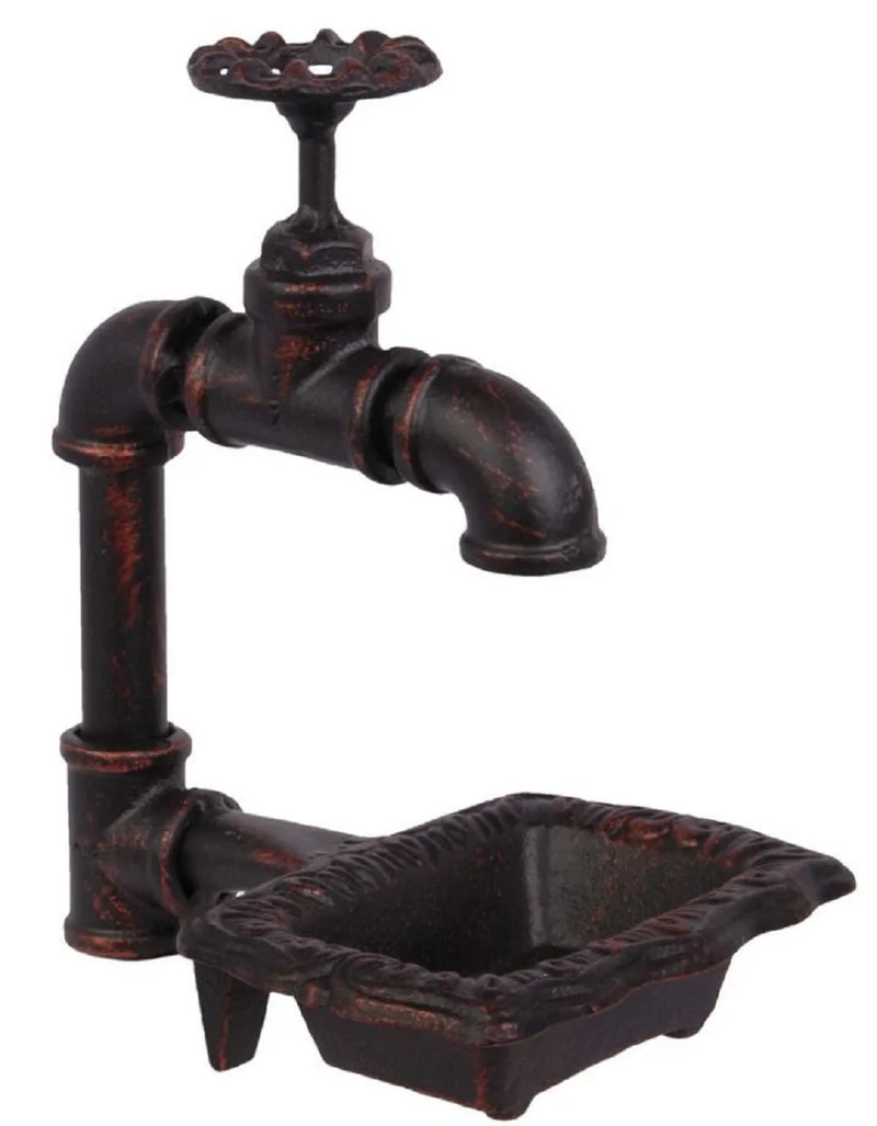 Casa Padrino Gusseisen Seifenschale in Wasserhahn-Optik Schwarz / Rot 13,5 x 17,3 x H. 20,7 cm - Deko Accessoires