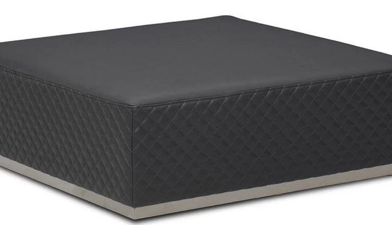 Casa Padrino Luxus Leder Hocker / Fußhocker Grau 89 x 89 x H. 30 cm - Wohnzimmer Möbel - Echtleder Möbel