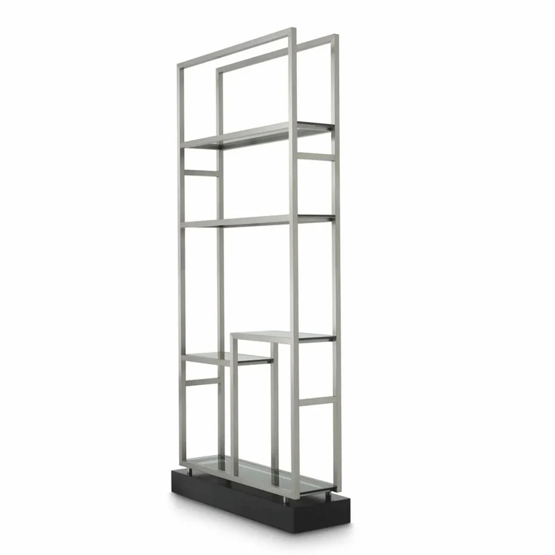 Casa Padrino Luxus Regalschrank mit 5 Glasregalen Silber / Schwarz / Grau H. 240,5 cm - Luxus Möbel
