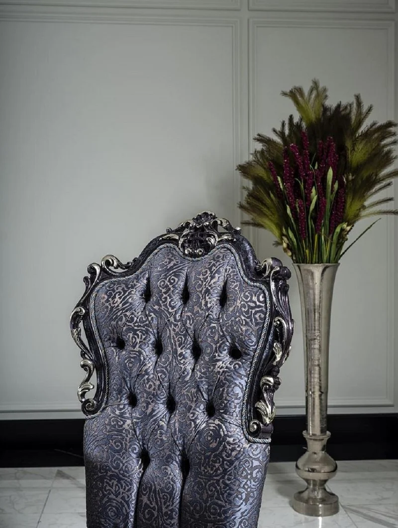Casa Padrino Luxus Barock Esszimmerstuhl Set Blau / Gold - Handgefertigtes Küchen Stühle 6er Set - Barock Esszimmer Möbel - Edel & Prunkvoll