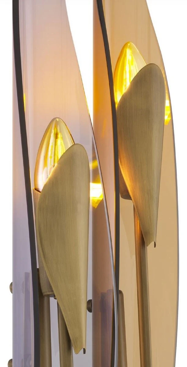 Casa Padrino Designer Wandleuchte Antik Messing / Bernsteinfarben / Grau 18,5 x 8 x H. 78 cm - Metall Wandlampe mit getönten Glas Lampenschirmen - Luxus Qualität