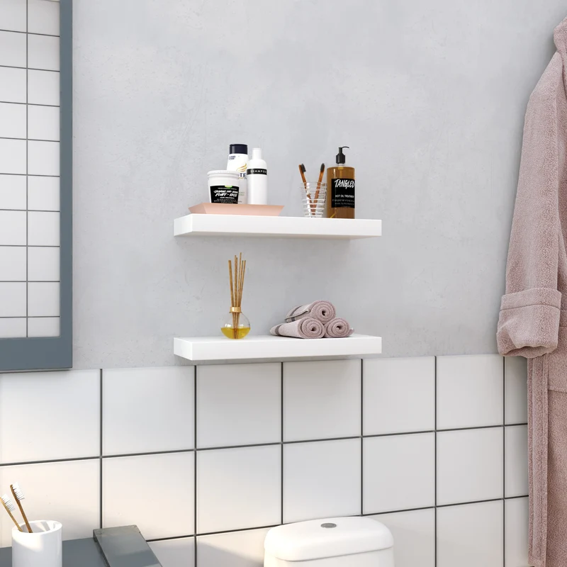 Wall Shelf 2-Set, Floating Shelf 15 Inches, White