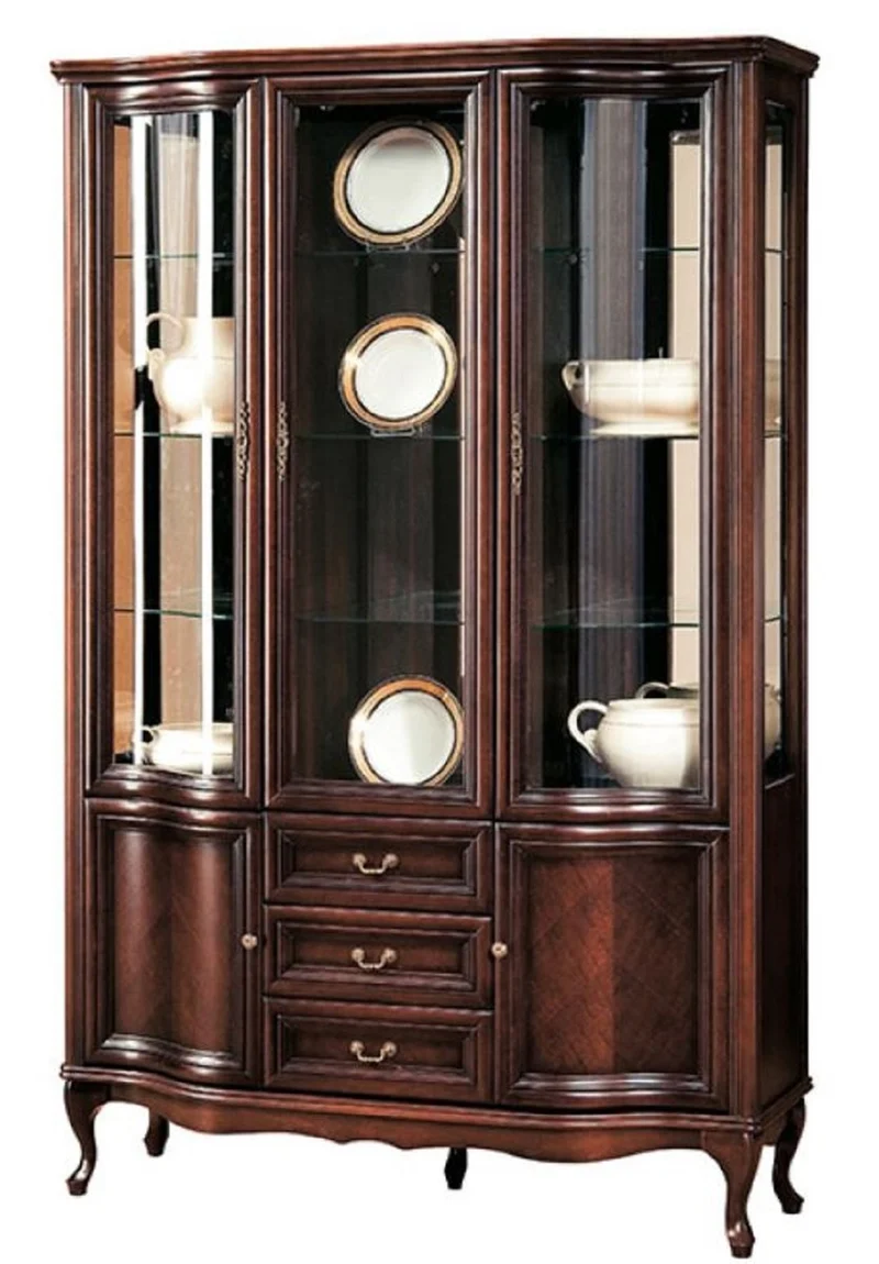 Casa Padrino Luxus Jugendstil Vitrinenschrank Dunkelbraun 142,6 x 52,5 x H. 206 cm - Wohnzimmerschrank mit 5 Türen und 3 Schubladen - Wohnzimmermöbel
