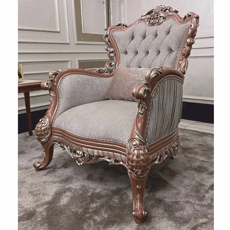 Casa Padrino Luxus Barock Wohnzimmer Sessel Grau / Braun / Silber - Barock Möbel
