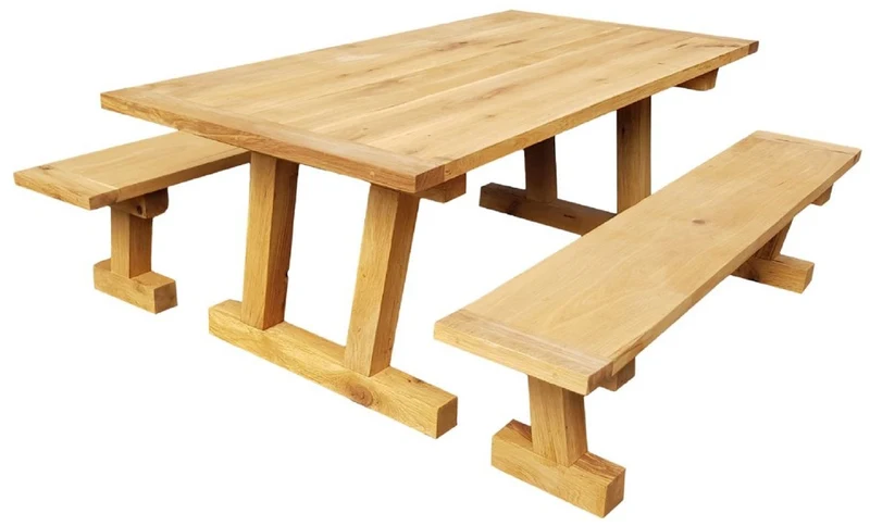 Casa Padrino Massivholz Esszimmer Set Naturfarben - Eichenholz Esstisch mit 2 Sitzbänken - Esszimmmer Möbel - Restaurant Möbel - Massive Eichenholz Möbel