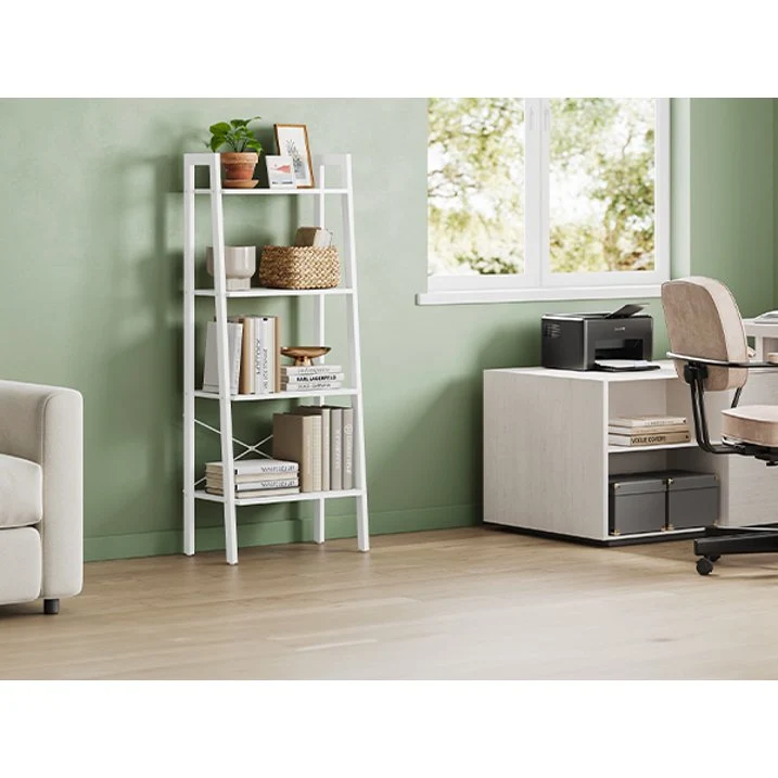 4-Tier Ladder Shelf, Storage Rack for Home Garden, Large Capacity Bookcase, White