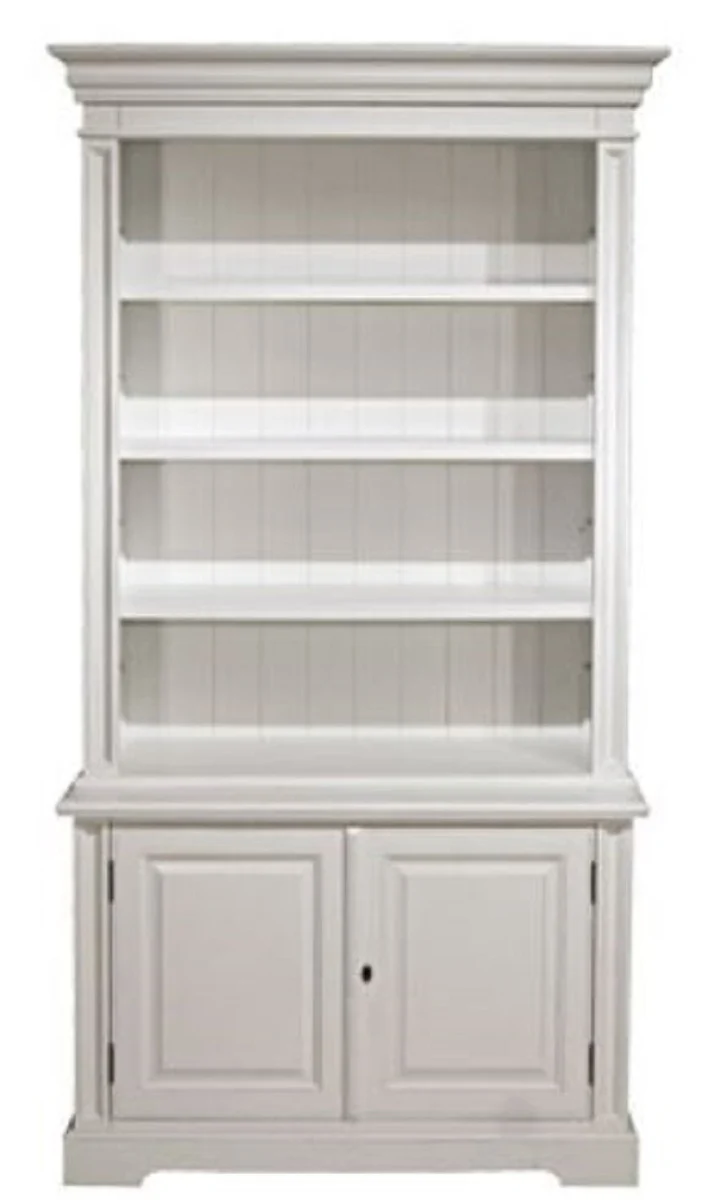 Casa Padrino Landhausstil Bücherschrank Weiß 118 x 53 x H. 223 cm - Wohnzimmerschrank mit 2 Türen - Möbel im Landhausstil