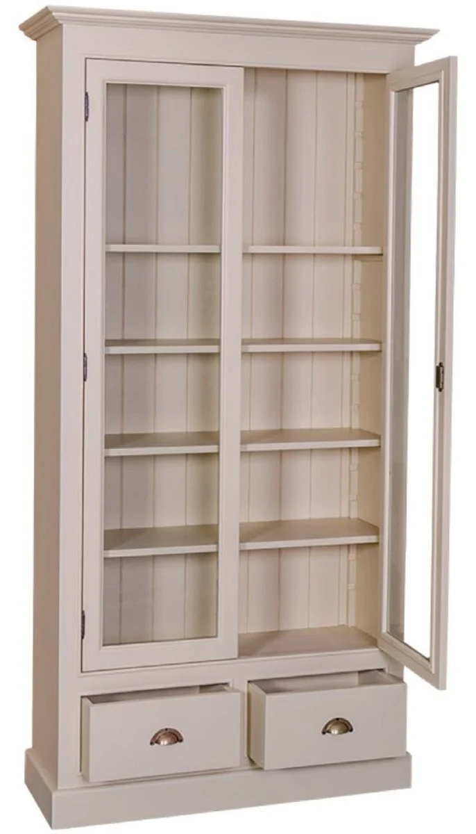 Casa Padrino Landhausstil Wohnzimmer Vitrinenschrank Grau 109 x 39 x H. 210 cm - Wohnzimmerschrank mit 2 Glastüren und 2 Schubladen