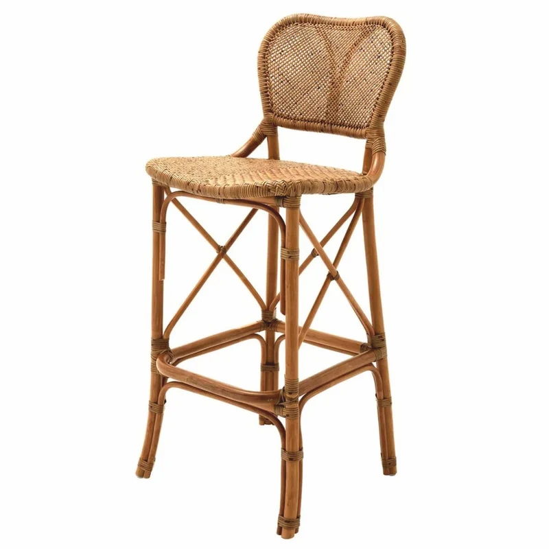 Casa Padrino Luxus Rattan Barstuhl Braun H. 104,5 cm - Rattan Bar Möbel