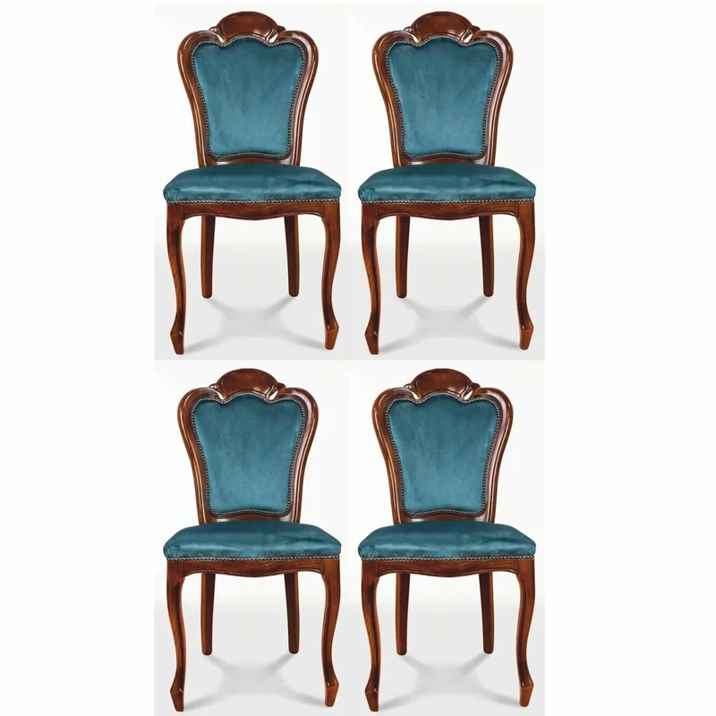 Casa Padrino Luxus Barock Esszimmer Stuhl 4er Set Blau / Braun - Barock Möbel