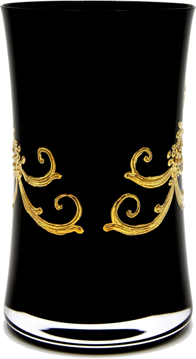Pompöös by Casa Padrino Luxus Wasserglas Set Schwarz / Gold Ø 8 x H. 13 cm - Wassergläser mit 24 Karat Vergoldung - Pompööse Gläser designed by Harald Glööckler