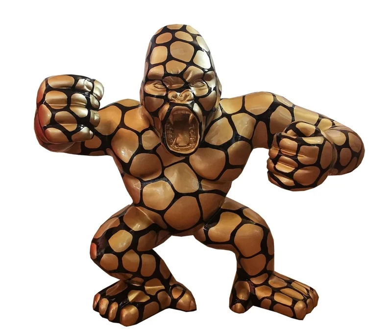 Casa Padrino Designer Deko Skulptur Gorilla Affe Gold / Schwarz 80 x 40 x H. 70 cm - Wetterbeständige Dekofigur - Garten Terrassen Deko