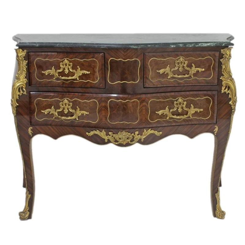 Casa Padrino Barock Kommode Braun mit grüner Marmorplatte 120 cm Handgefertigt - Barock Möbel Antik Stil